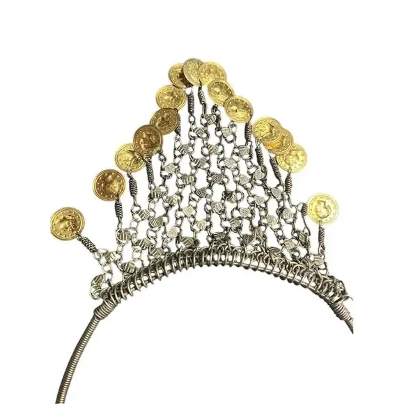 Vintage Gold Tone Coin Bib Necklace Boho Adjustable Special Occasion - Picture 4 of 4